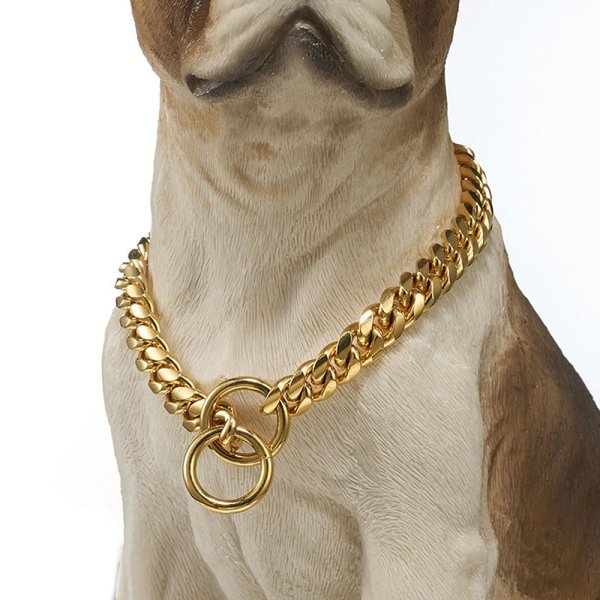 Dog Chain Collar, Black, Gold, Stainless Steel for Dogs Heavy Duty