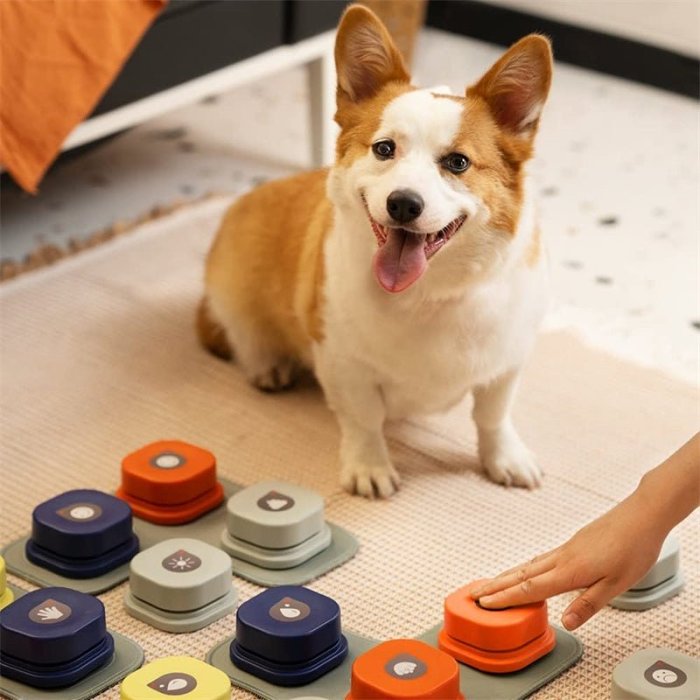 Pet Communication Toy - Dogs Cats Vocal Training Interactive Bell Ringer With Pad and Sticker 4 Colors