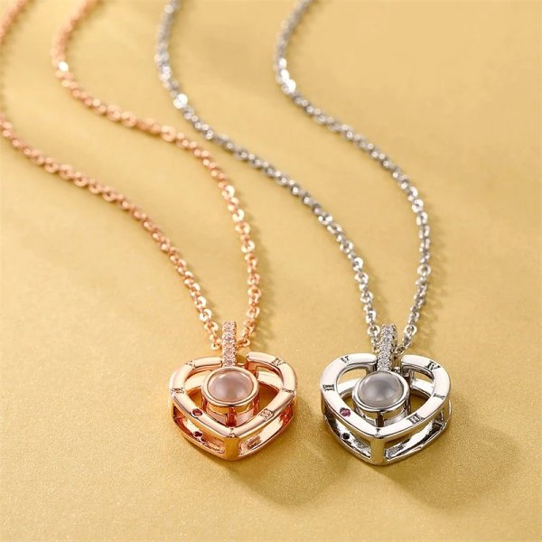 I Love You In 100 Languages Necklace - Micro Engraving Light Projection Love Pendant