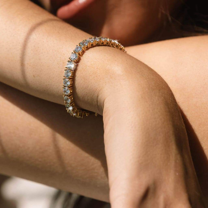 Personalized Crystal Diamond Zircon Tennis Bracelet Genuine Silver Gold Plated- Exquisite Wedding Jewelry