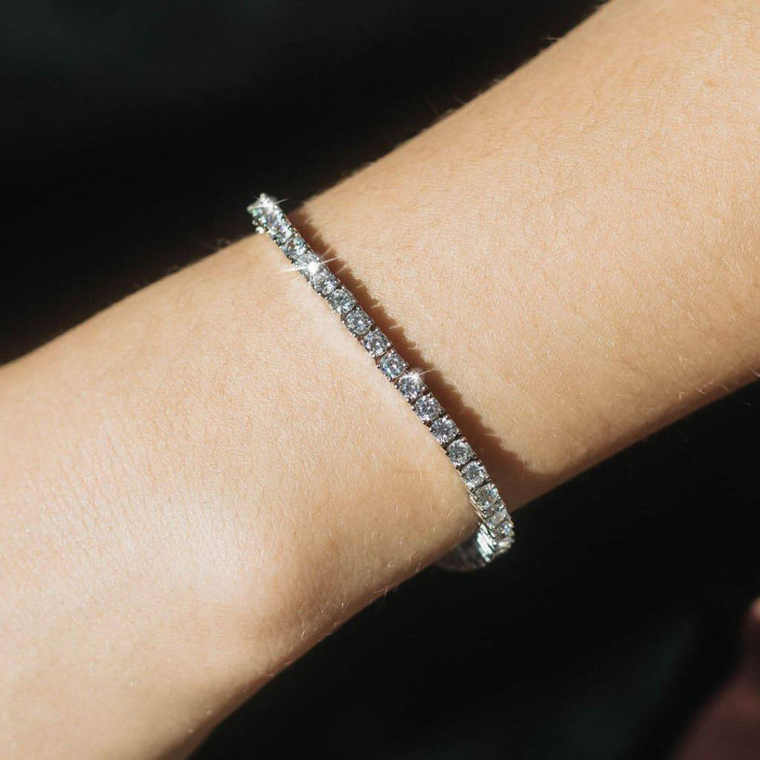 Personalized Crystal Diamond Zircon Tennis Bracelet Genuine Silver Gold Plated- Exquisite Wedding Jewelry