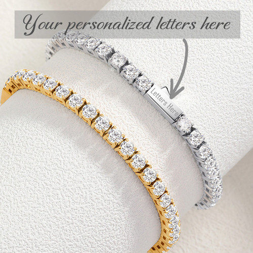Personalized Crystal Diamond Zircon Tennis Bracelet Genuine Silver Gold Plated- Exquisite Wedding Jewelry