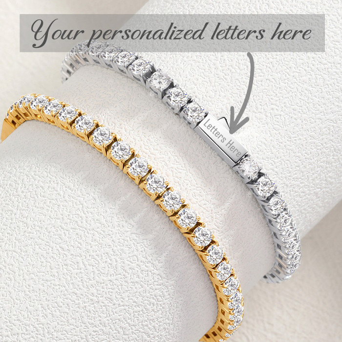 Personalized Crystal Diamond Zircon Tennis Bracelet Genuine Silver Gold Plated- Exquisite Wedding Jewelry