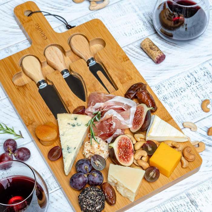 Bamboo Cheese Board and Knife Set - 12x8 inch Charcuterie Board