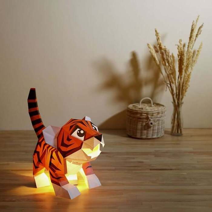 Baby Tiger 3D Paper Model, Lamp