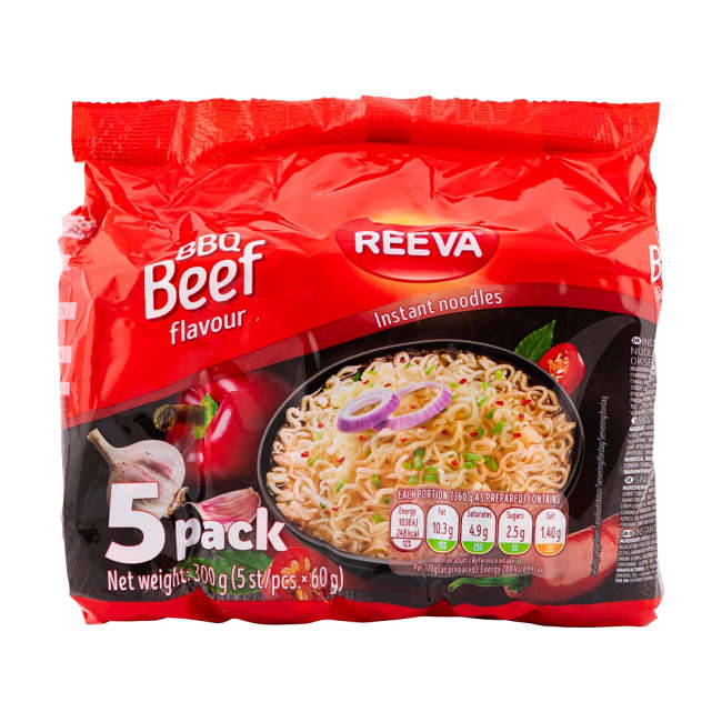 Reeva Instant Noodles BBQ Beef 60g x 5 Pack