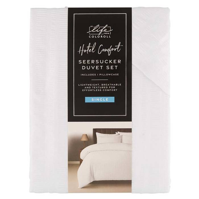 Hotel Seersucker White Duvet Set Single