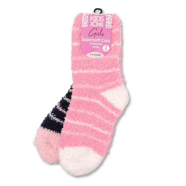 Girls Supersoft Cosy Pink Striped Socks Age 3 to 8 Years 2 Pack