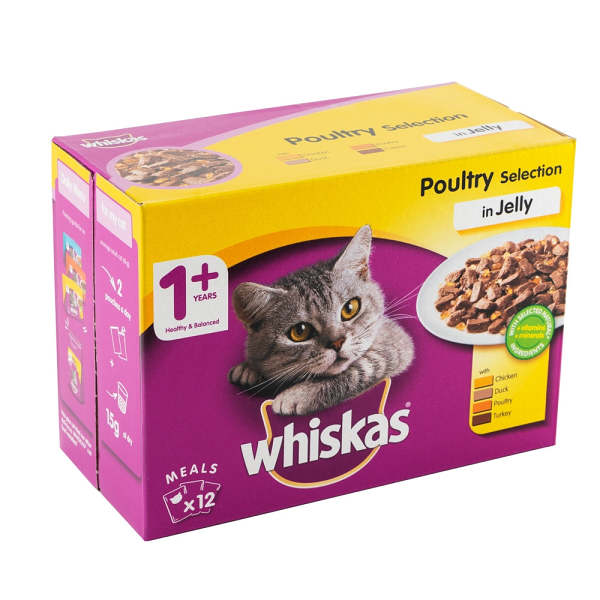Whiskas 1+ Poultry Selection In Jelly Wet Cat Food Pouches 85g x 12 Pack