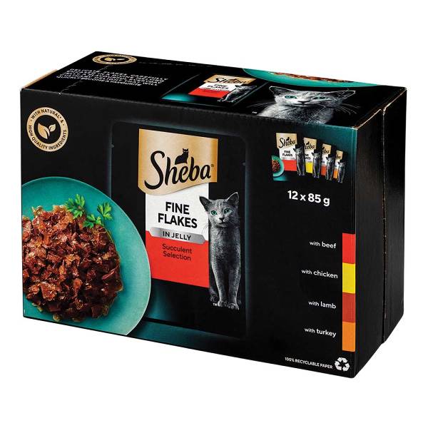 Sheba Fine Flakes Wet Cat Food Pouches Succulent Selection In Jelly 12 X 85g