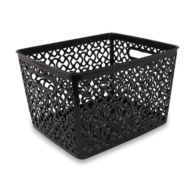 Large Patterned Plastic Storage Basket Black