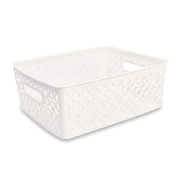 Medium Patterned Plastic Storage Basket White