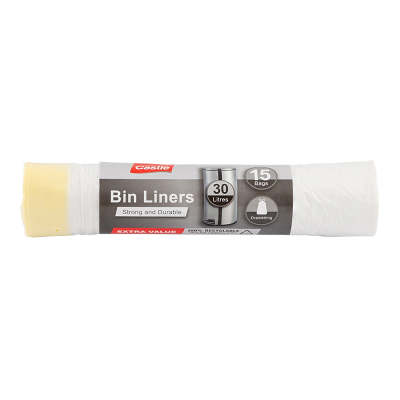 Bin Liners with Draw String 30 Litres x 15 Pack