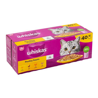 Whiskas 7+ Senior Cat Poultry Feasts In Jelly Wet Food Pouches 85g x 40 Pack