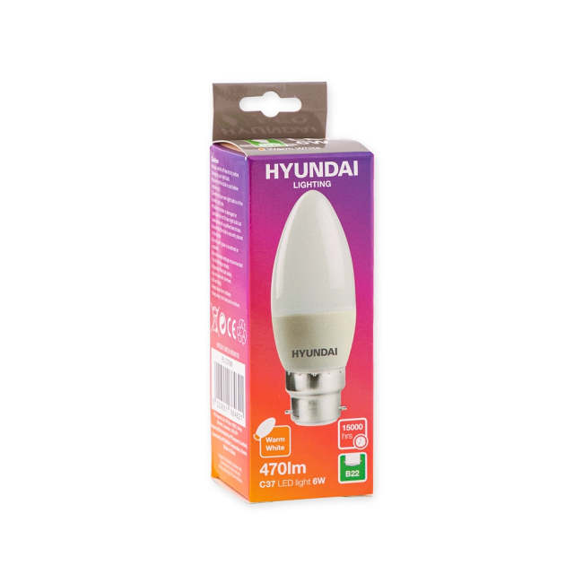 Hyundai Energy Saving LED Lightbulb Single 6W B22 C37 Warm White