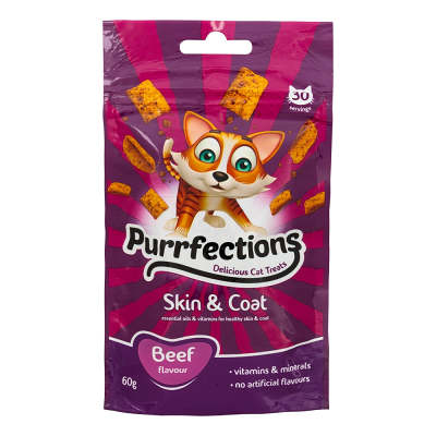 Purrfections Skin & Coat Cat Treats Beef 60g