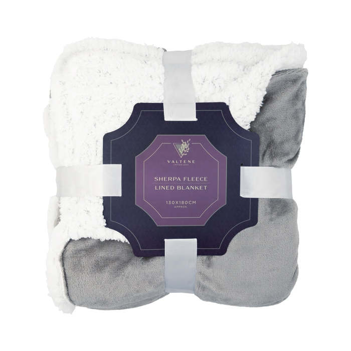 Valtene Sherpa Fleece Lined Throw Silver 130 x 180cm