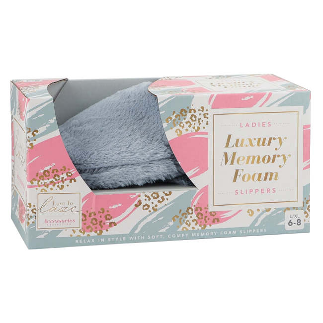 Ladies Grey Luxury Memory Foam Slippers Size 6-8