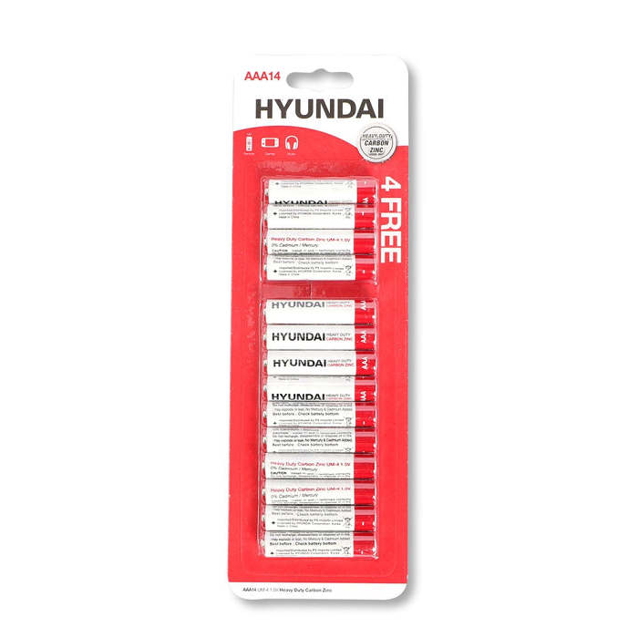 Hyundai AAA Heavy Duty Carbon Zinc Batteries 14 Pack