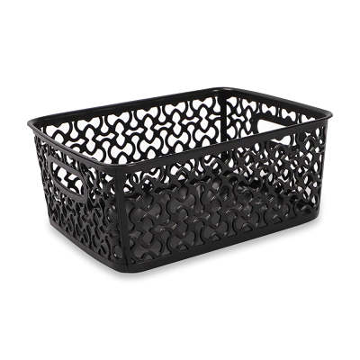 Small Patterned Plastic Storage Basket Black
