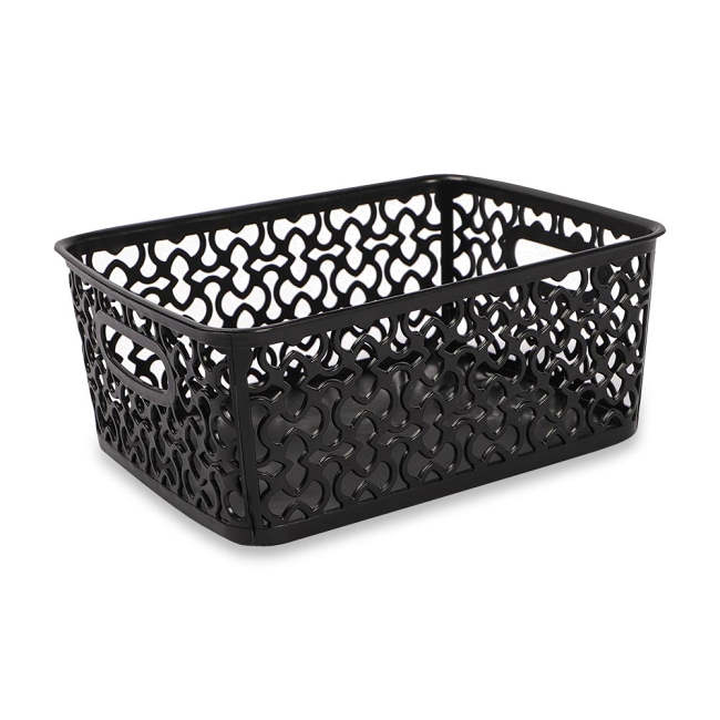 Small Patterned Plastic Storage Basket Black