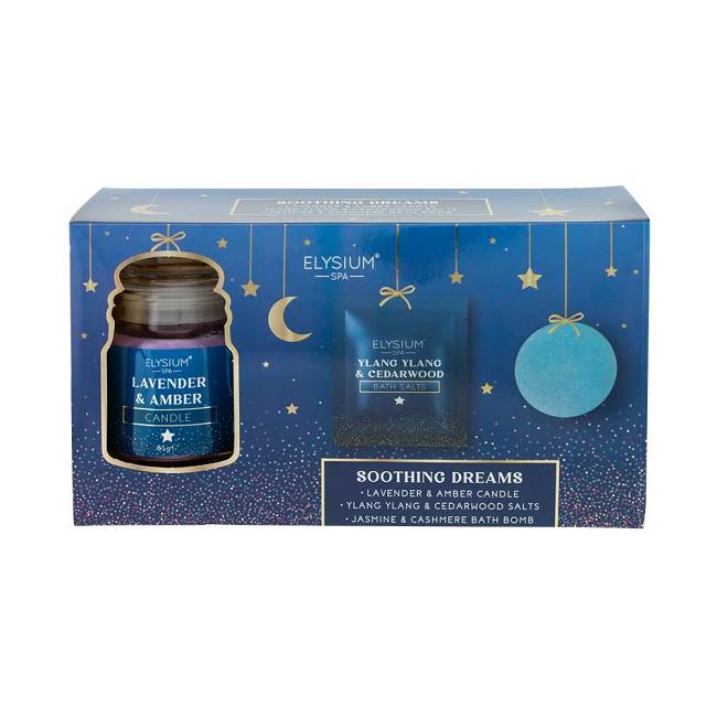 Elysium Spa Soothing Dreams Candle, Bath Salts & Bath Bomb Gift Set