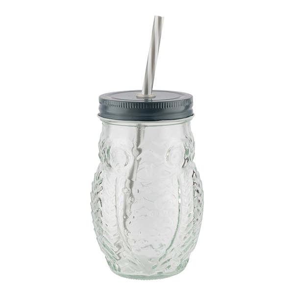 Owl Mason Jar Grey