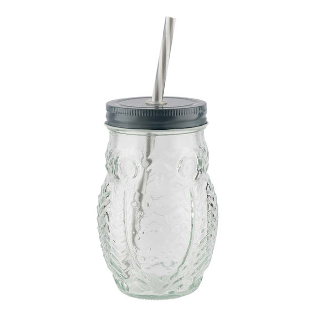 Owl Mason Jar Grey