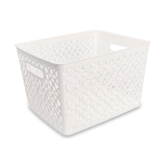 Large Patterned Plastic Storage Basket White