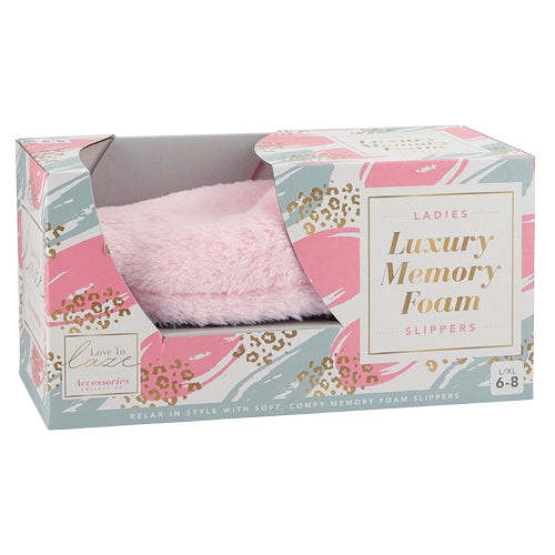 Ladies Pink Luxury Memory Foam Slippers - 6-8