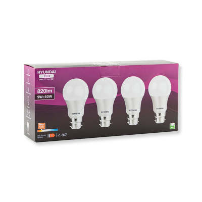 Hyundai Energy Saving LED Lightbulbs 9W B22 A60 Warm White 4 Pack
