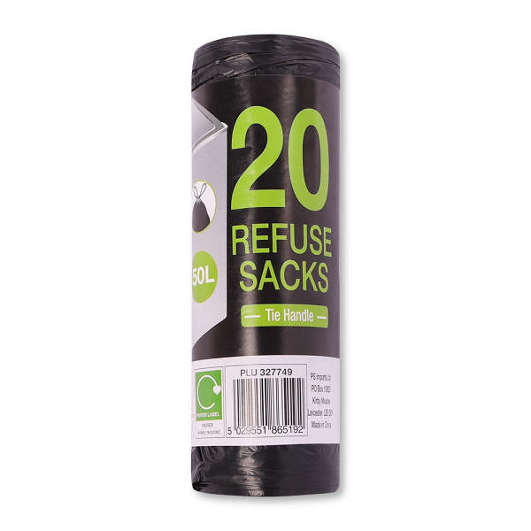 Bin Bags with Tie Handle 50 Litres x 20 Pack
