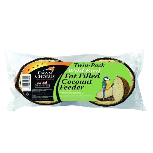 Dawn Chorus Wild Bird Fat Filled Coconut Feeder 2 Pack