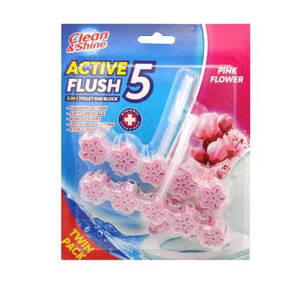 Clean & Shine Active Flush 5 in 1 Toilet Rim Block Pink Flower 2 Pack