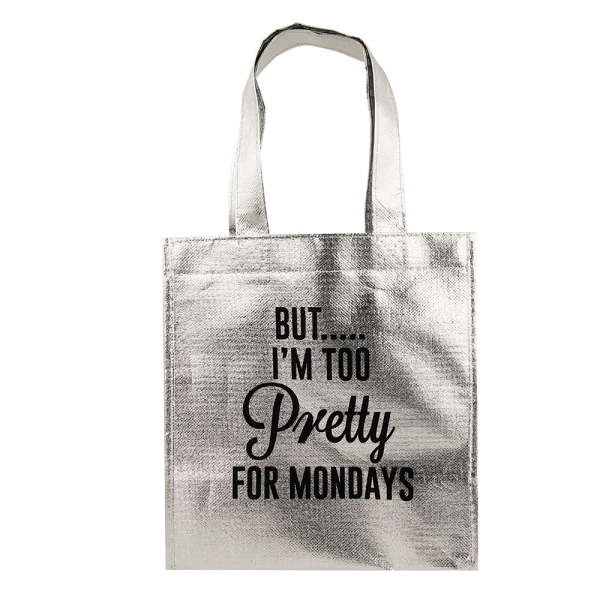 Silver Metallic Tote Bag 'Too Pretty'