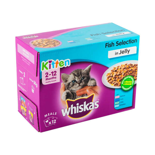 Whiskas Kitten 2 to 12 Months Fish Selection in Jelly Wet Cat Food Pouches 85g x 12 Pack