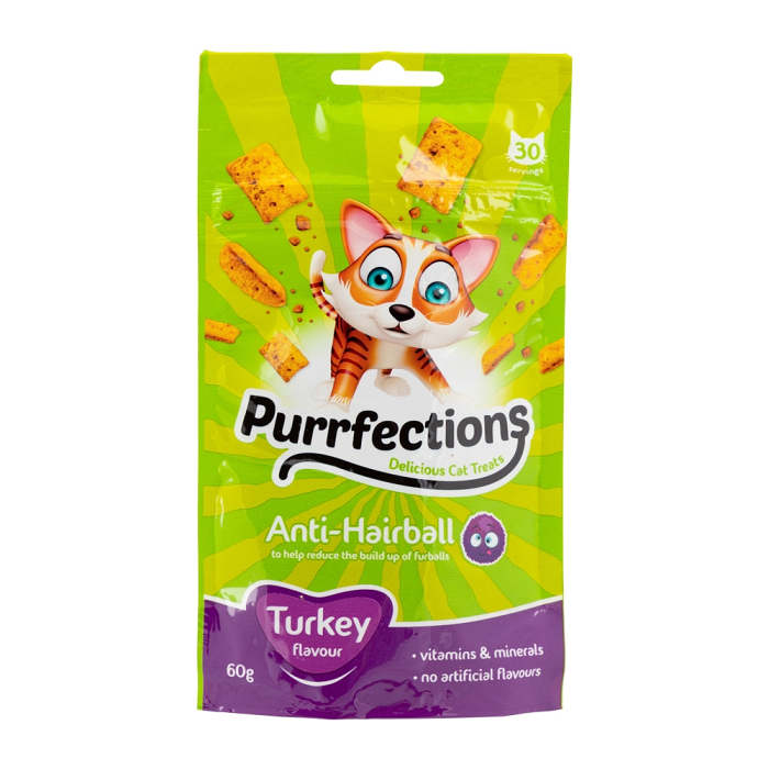Purrfections Anti Hairball Cat Treats Turkey 60g