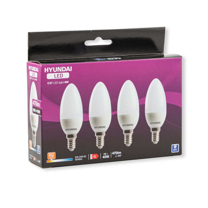 Hyundai C37 Candle LED Light Bulb 6W E14 Warm White 4 Pack