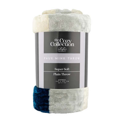 Super Soft Faux Mink Throw Navy Blue & Grey 150 x 200cm