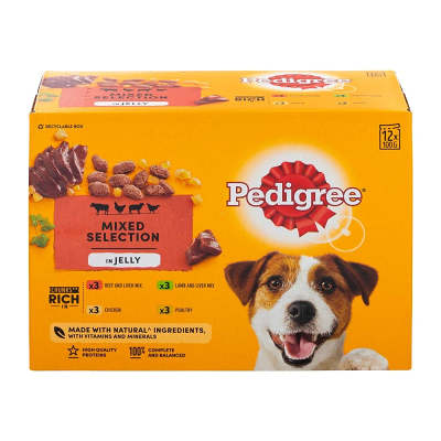 Pedigree Mixed Selection In Jelly Adult Wet Dog Food Pouches 100g x 12 Pack