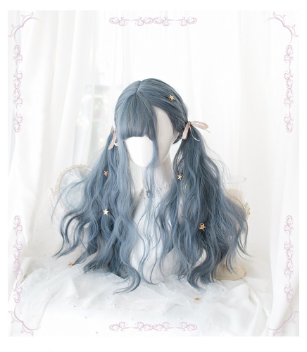 Long curly gray-blue gradient hair