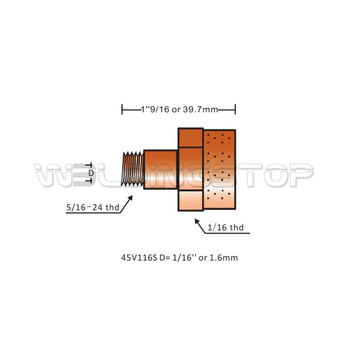 45V116S Large Dia. Stubby Gas Lens Collet 1/16'' 1.6mm fit TIG Welding Torch WP-17 WP-18 WP-26