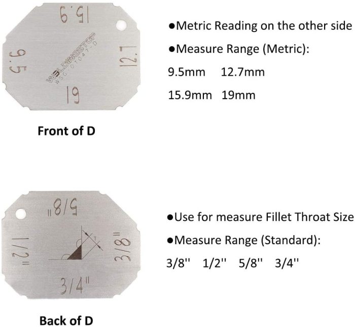 Welding Gauge Kit Weld Fillet Throat Size Leg Length Gage Set In Inch Metric Stainless Steel 4pcs Key Set