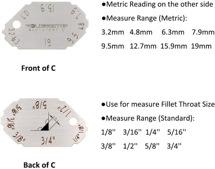 Welding Gauge Kit Weld Fillet Throat Size Leg Length Gage Set In Inch Metric Stainless Steel 4pcs Key Set