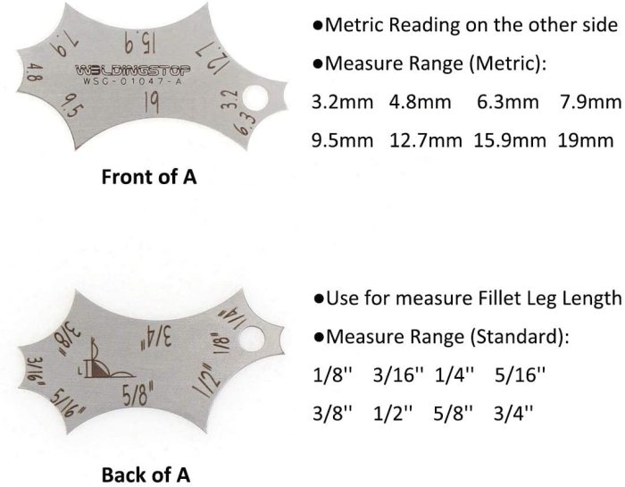 Welding Gauge Kit Weld Fillet Throat Size Leg Length Gage Set In Inch Metric Stainless Steel 4pcs Key Set