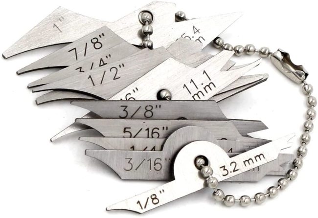 11-Piece Welding Gauge Key Chain Set - Weld Fillet Throat & Leg Length Gage 5/16  to 7/8  (7.9mm-22.2mm) - Complete Inch & mm Stainless Steel Kit - WeldingStop