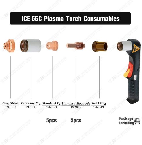 192047 Electrode 192051 Tip for Miller Spectrum 2050/2255 Plasma Cutter ICE-55C/CM Torch PKG-10