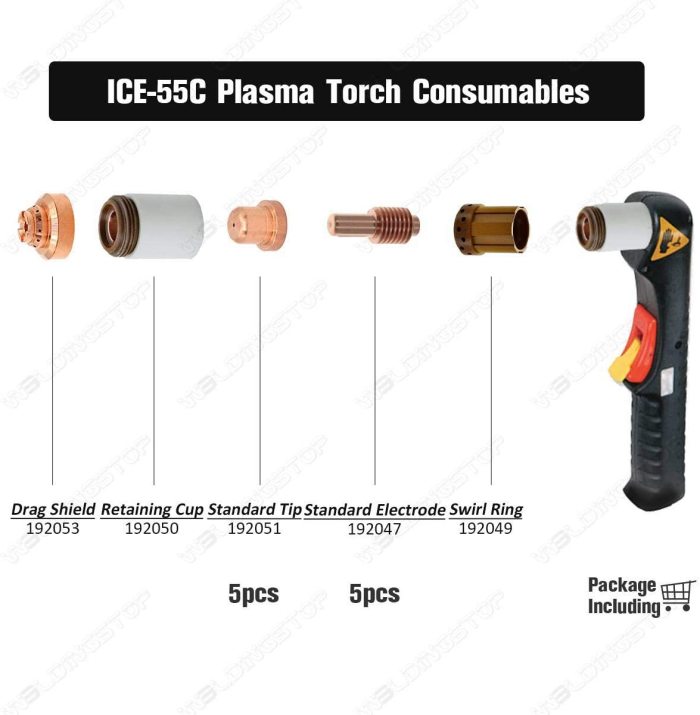 192047 Electrode 192051 Tip for Miller Spectrum 2050/2255 Plasma Cutter ICE-55C/CM Torch PKG-10