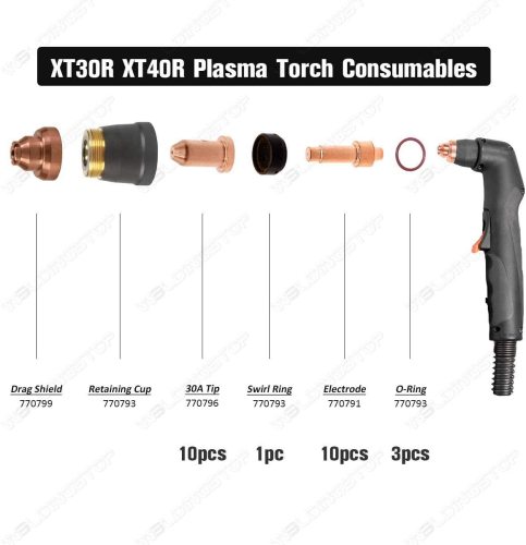Tip 30A Electrode O-Ring Swirl Ring for Hobart Airforce 27i 40i Cutter XT30R XT40R Torch Pack-24 (770791, 770796, 770793)