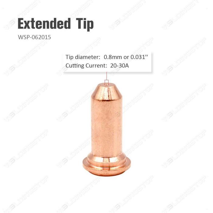 PT-60 IPT-60 Extended Electrode 52583 Extended Tip 51318L.08 Nozzle 0.8mm 0.031'' Plasma Cutting 20-30A Consumables PK-20 (10pcd Extended Electrodes + 10pcs 0.8mm Tips)